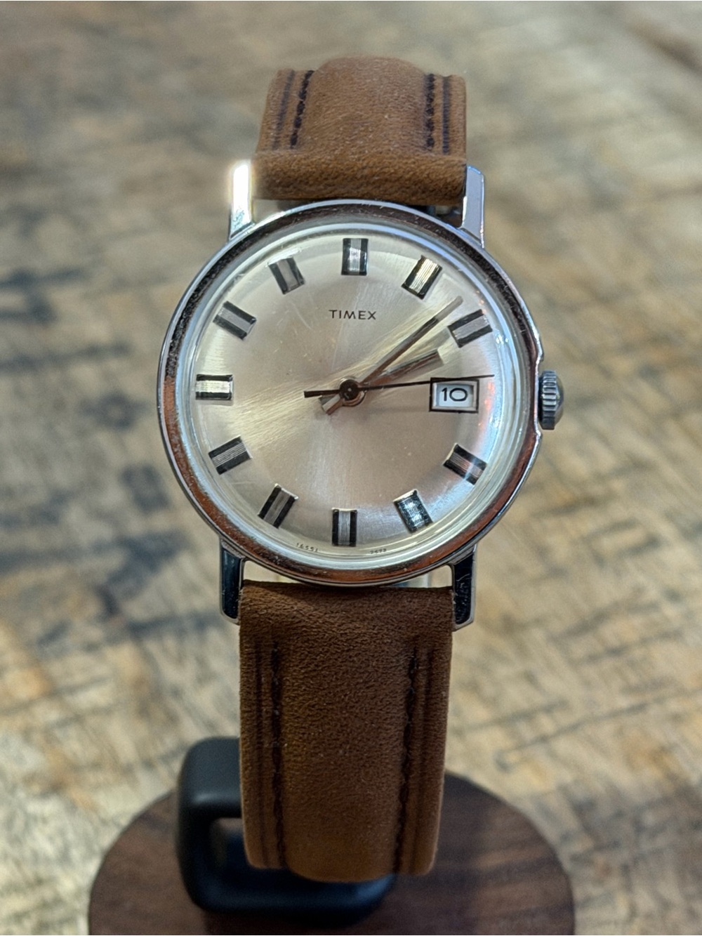 Vintage Timex Automatic Men’s Silver Dial Watch w/ NEW Brown Leather Band